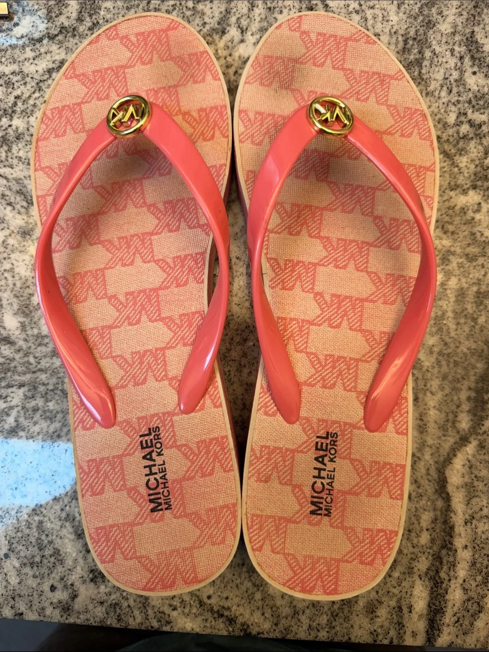 Michael Kors Coral Pink Logo Flip Flop Sandals
